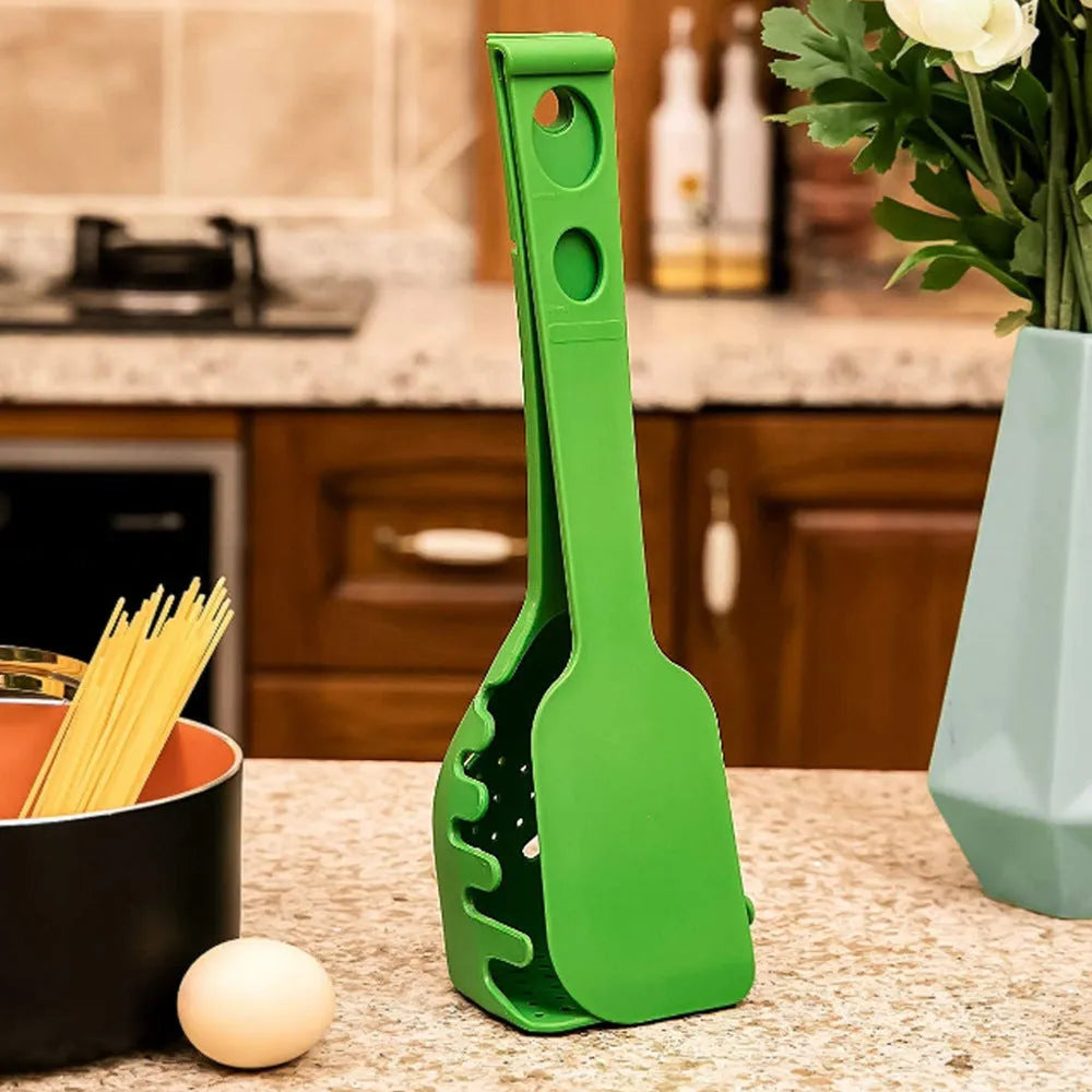 Plastic multifunction kitchen spoon set with spatula and spaghetti spoon in two sizes