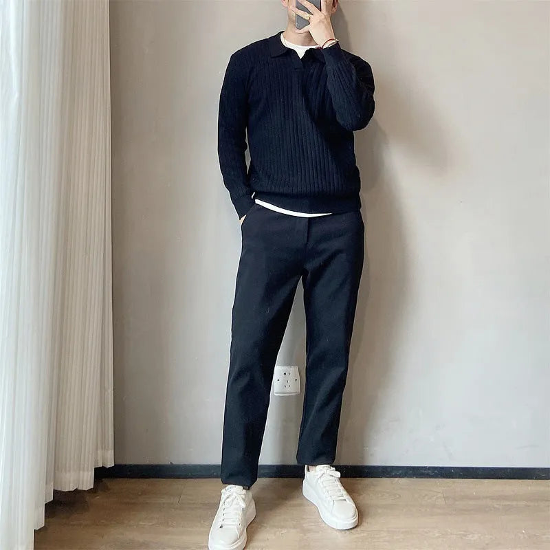 Man's loose-fit long-sleeved knitted pullover sweater in a modal and rabbit fur blend.