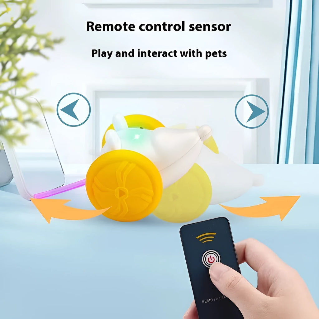 Electric little mouse cat toy in blue technology mouse, made from plastic, with remote control and charging cable