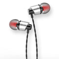 Black wired in-ear headphones with a built-in microphone on the cable and a 3.5mm plug.