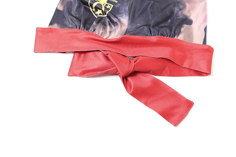 Women's red polyester high-waist printed bikini set with 3D effect pattern and hip lift shorts