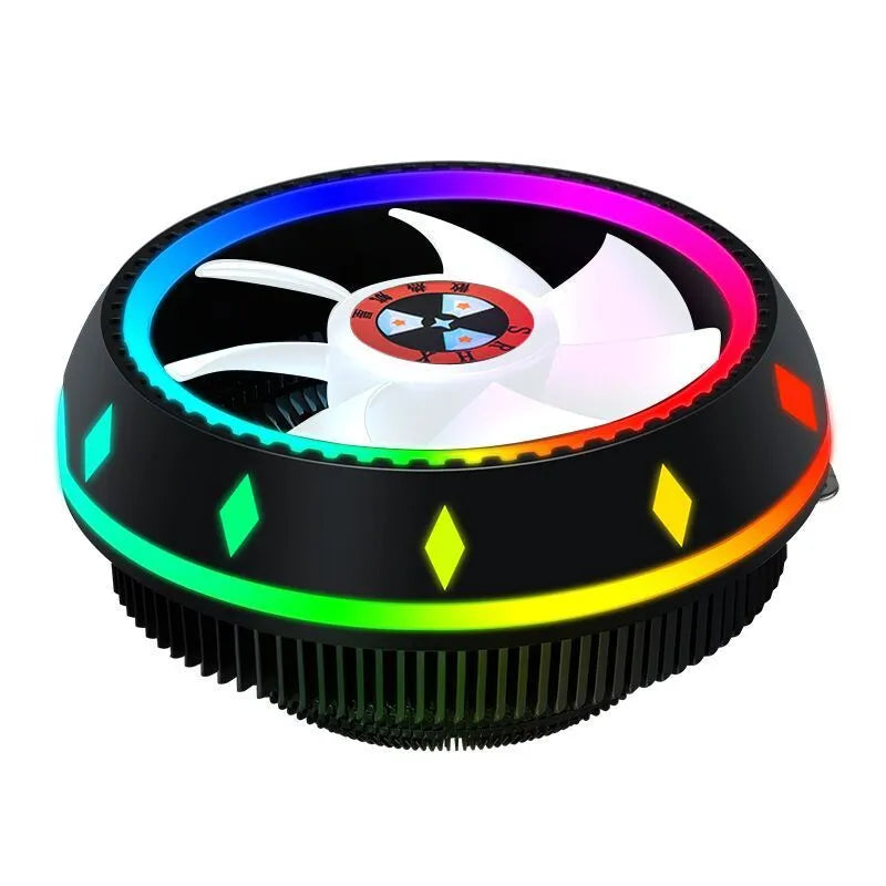 Silent RGB LED air CPU cooler with aluminium heatsink and two heat pipes for desktop computers