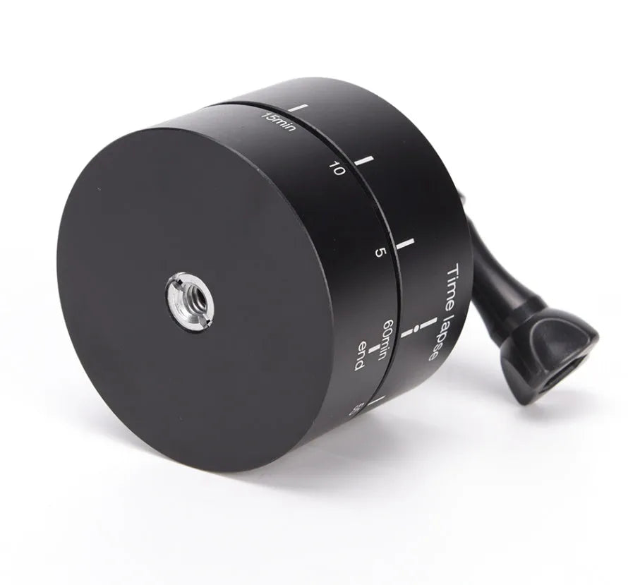 360-degree auto-rotate camera tripod head base for timelapse photography on a tripod.