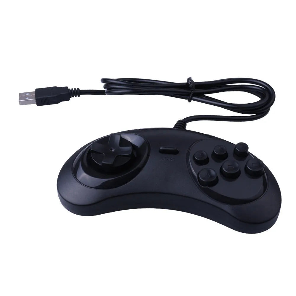 Black Sega USB computer game controller with 1.8 metre cable showing dimensions 15.5cm x 8.5cm