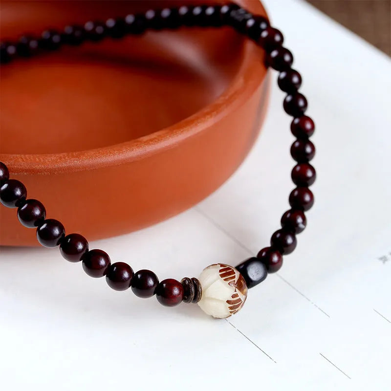 Natural rosewood double-ring bracelet with 10mm flower shapes and choice of thickness options