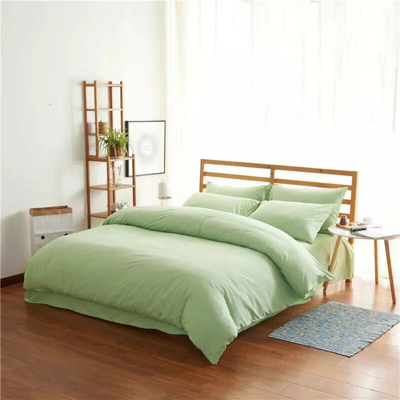 4-piece bedding set in blue, twill weave polyester acetate fabric, with quilt cover, flat sheet, and two pillowcases