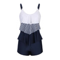 Ladies conservative striped boyshorts split fashion swimsuit in polyester, colour as shown