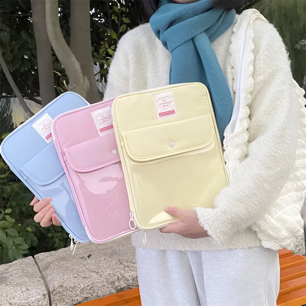 Nylon snap pocket tablet PC bag for 11-inch device in black, on white background