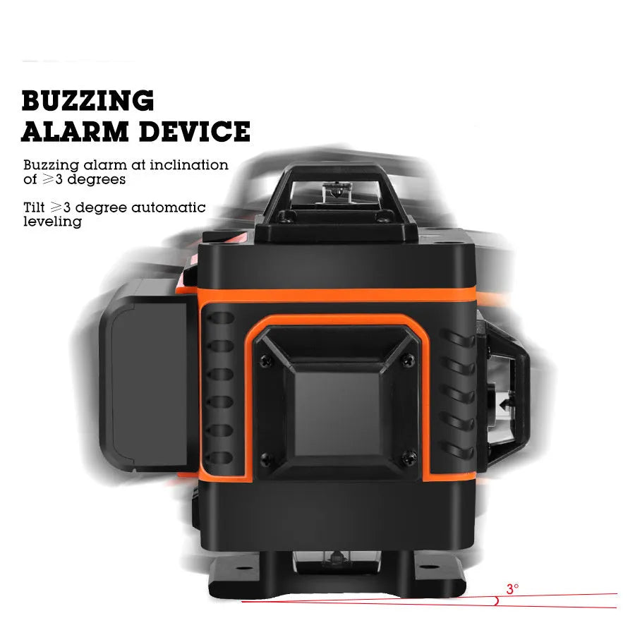 Rotating laser level emitting 16 orange lines for high-precision levelling on a wall sticker installation project