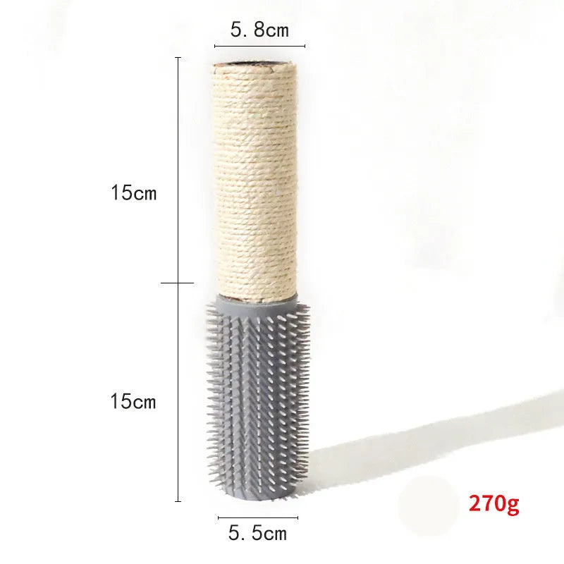 A brown sisal rope cat scratching post standing 30cm tall on a wooden base.