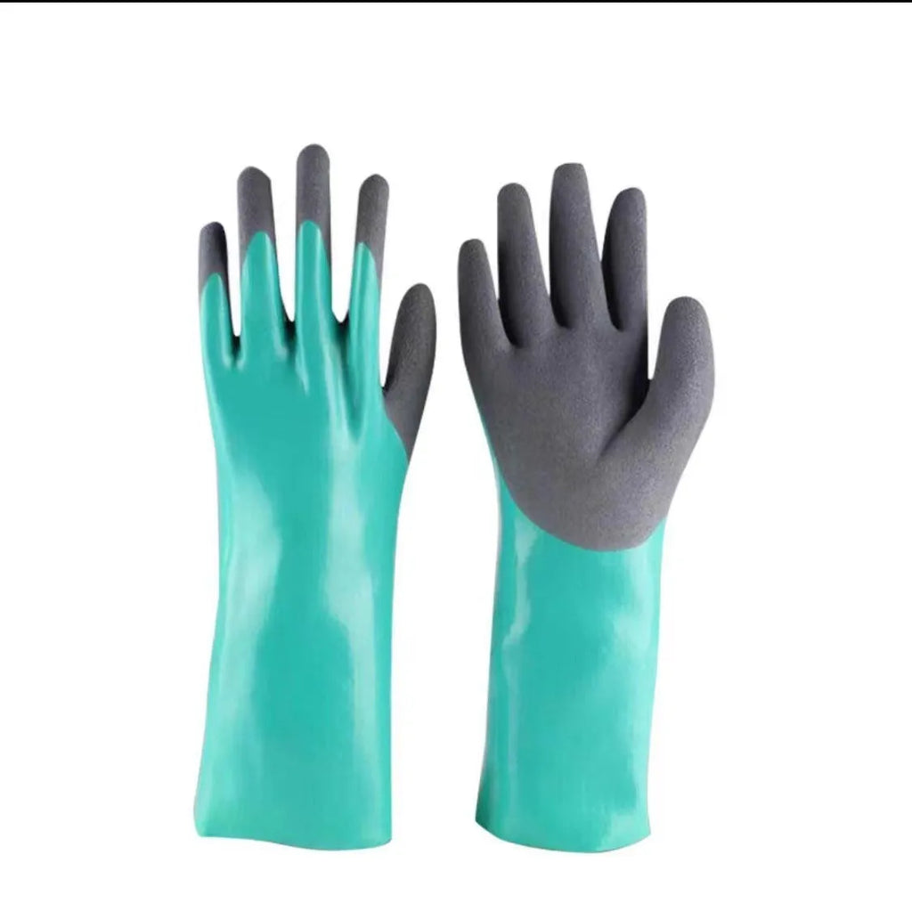 Wanghai women's waterproof lengthened nitrile gloves, navy blue, free size, 27cm length