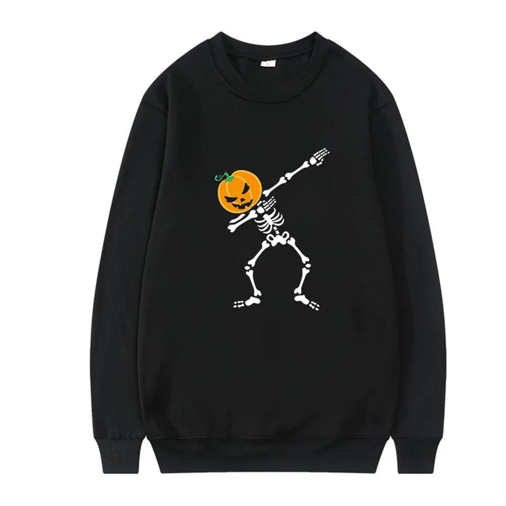 Women's printed long sleeve crew neck top in polyester fabric on a hanger.
