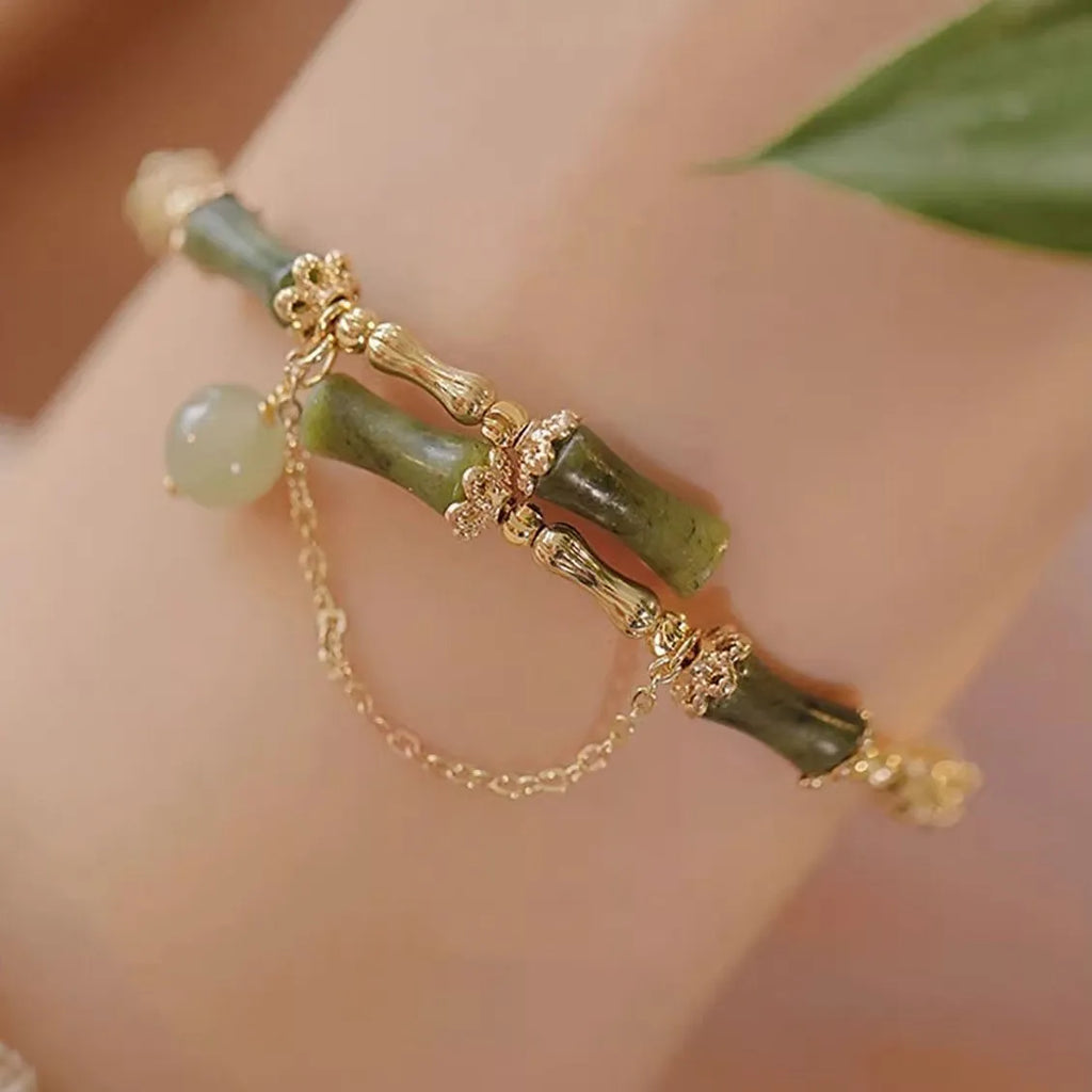 Women's bamboo joint coloured glaze bracelet with baking varnish finish in plum wine colour
