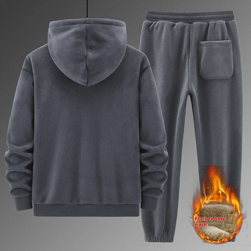 Men's grey hooded cashmere-feel sweater and matching trousers casual sports suit set