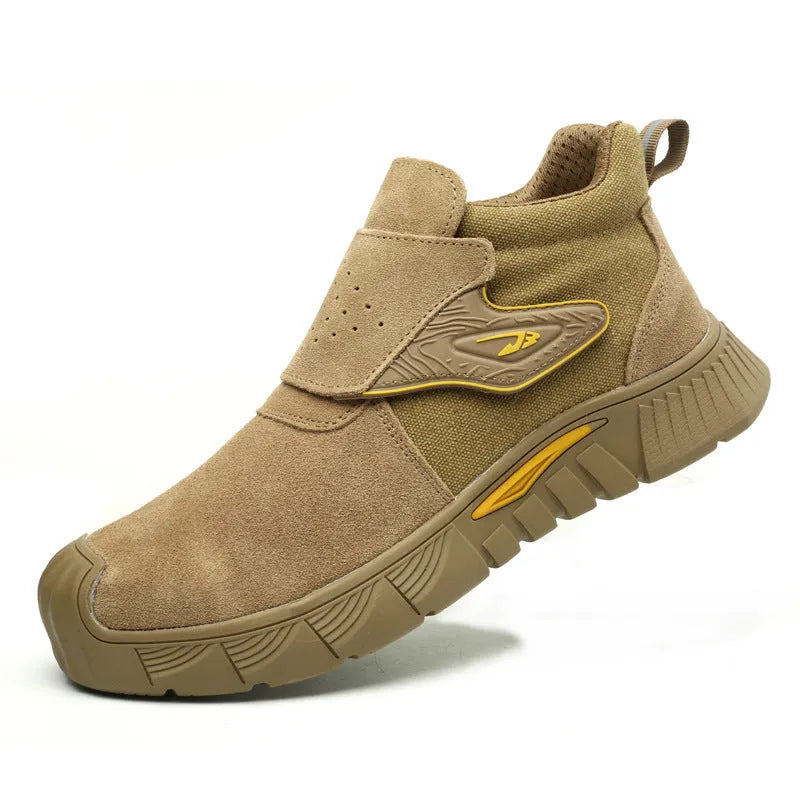 High-top electric welding shoes with steel toe cap and pig super fiber upper, anti-penetration safety footwear
