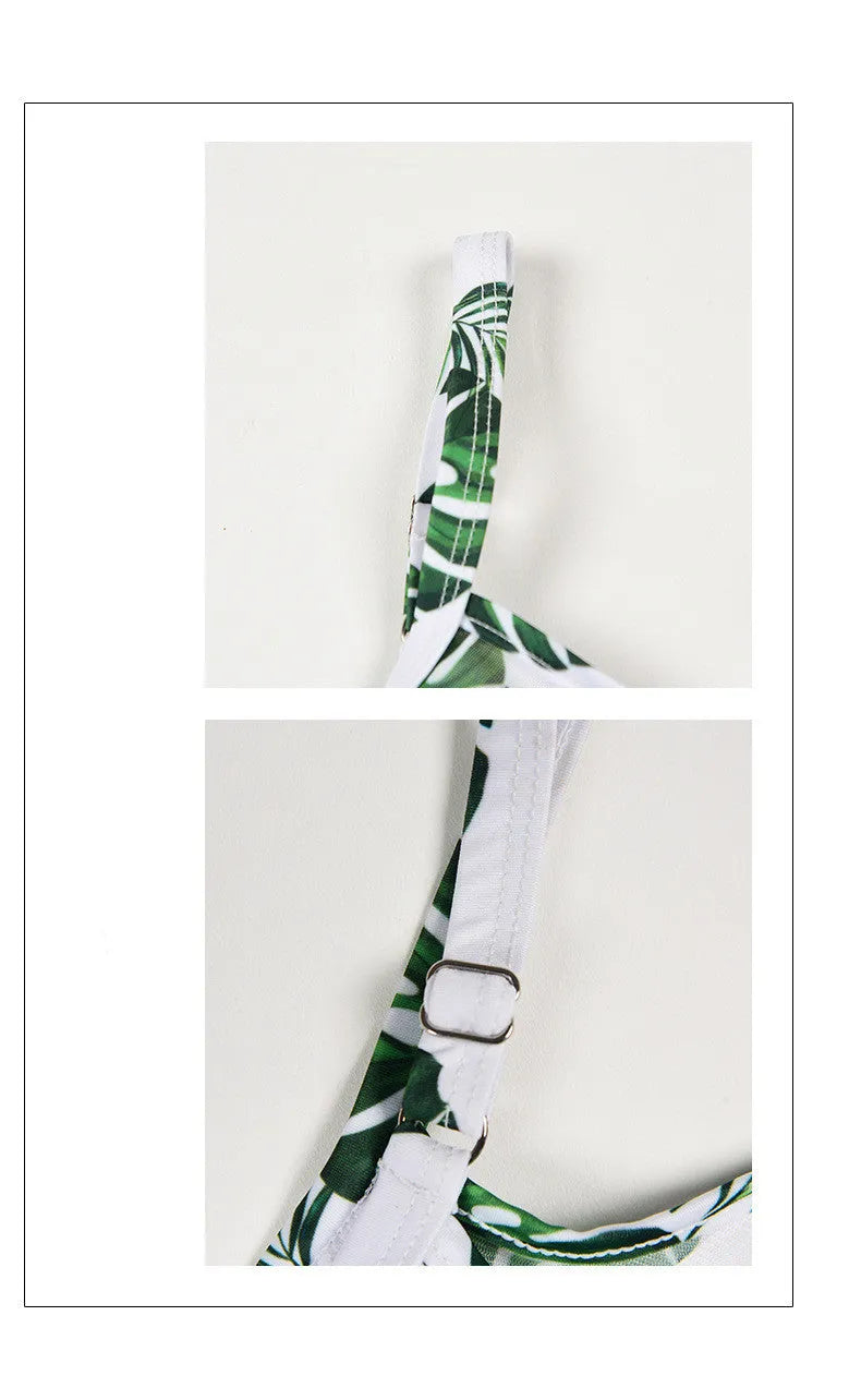 Women's polyester one-piece swimsuit in solid colour pattern green leaf style
