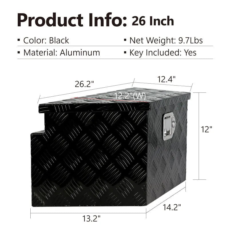 Black aluminium alloy 26-inch rolling toolbox with T Casting Box design