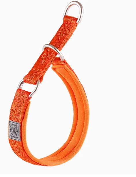 Dog collar P chain in reflective black red with aluminium buckle on white background