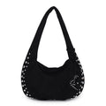 Soft plush underarm tote handbag for women in a strapless retro design, shown in multiple colour options.