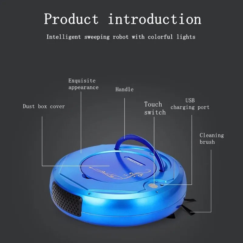 Lazy Smart floor sweeping robot vacuum cleaner in blue, black, or white colours