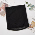 Mesh belly band body sculpting strap in black on white background showing cross-waistband design