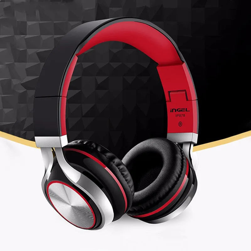 Folding Bluetooth headset with 40mm speakers, Bluetooth wireless and 3.5mm wired connectivity, black finish.