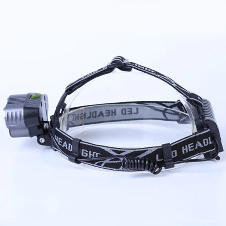 Fixed focus long-range headlamp for camping, worn on head with strong beam.