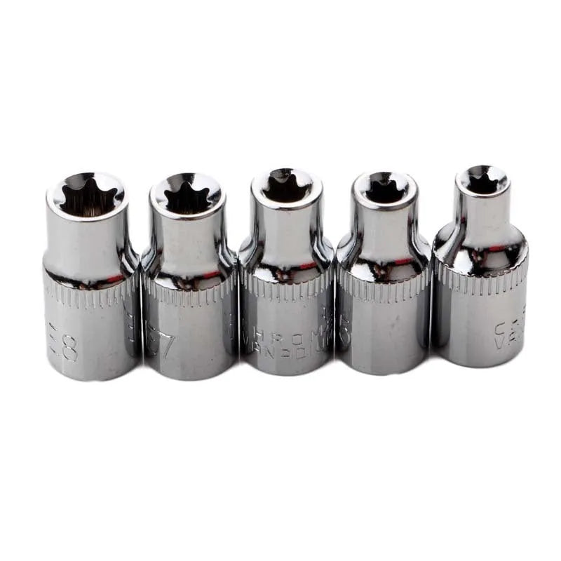 14-piece E-type socket set in red box, chrome vanadium steel, for auto repair and mechanical repair