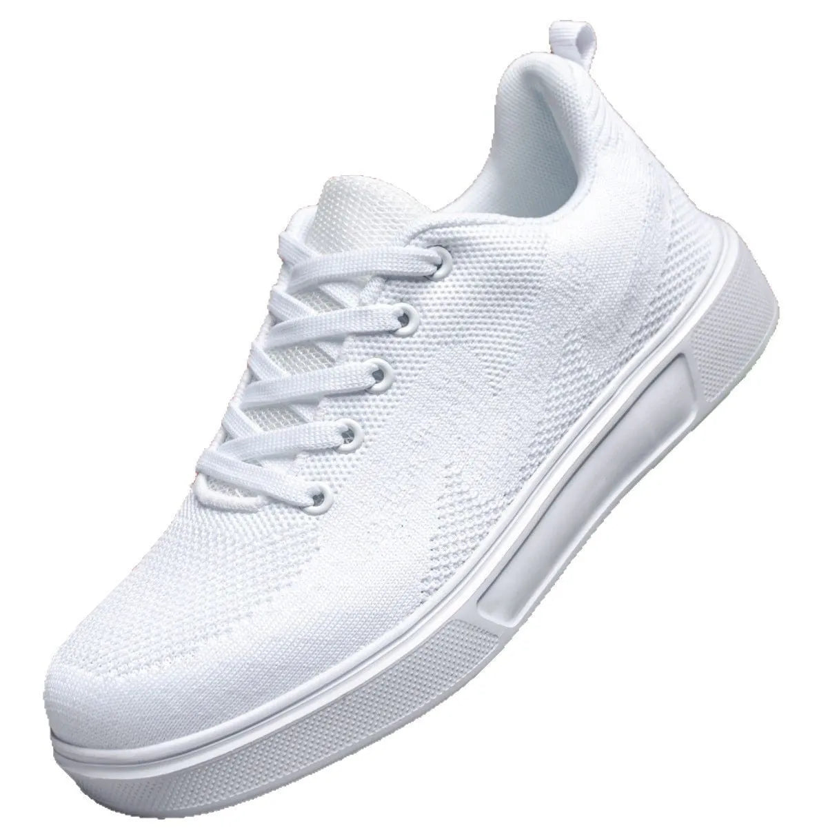 Unisex thick-soled sports casual board shoes in white with mesh upper and flat heel, sizes 35-41