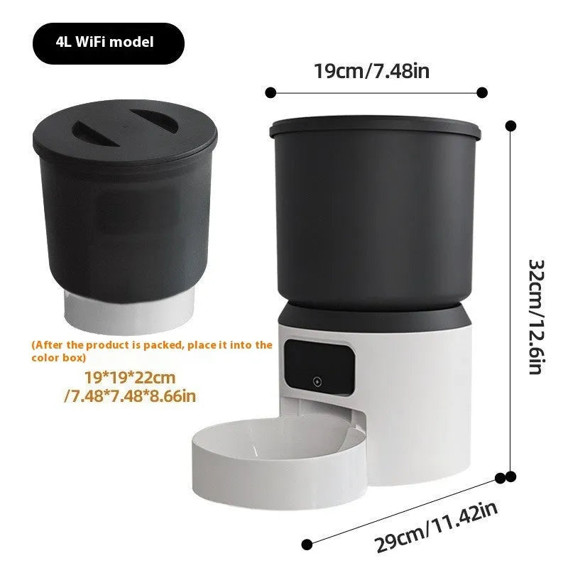 4L smart pet feeder for cats and dogs with timing and remote monitoring capabilities
