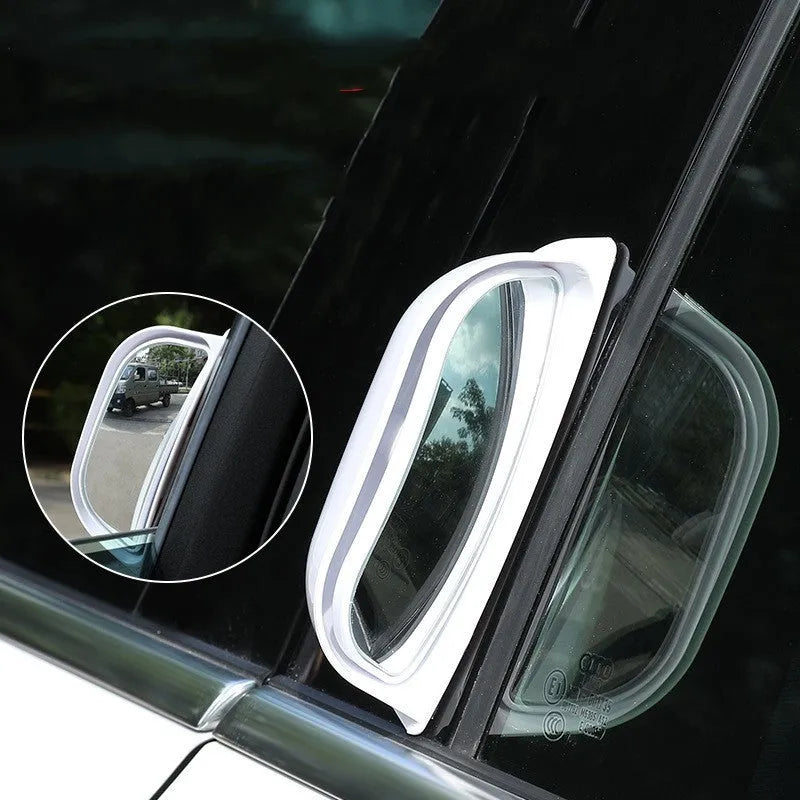 Black and white universal wide-angle car rearview mirror with two-row design.