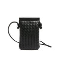 Vintage weave PU crossbody phone bag in black with silver webbing strap