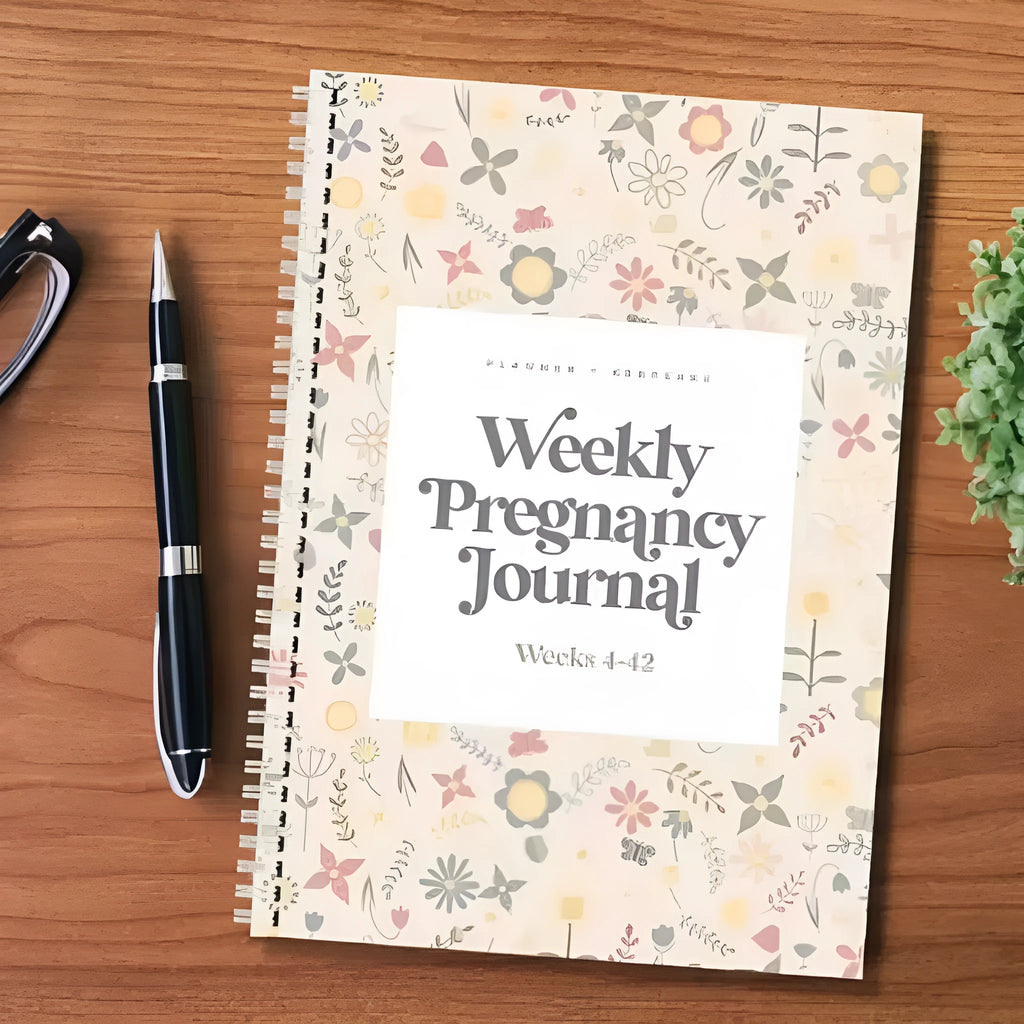 A5 pregnancy weekly diary notebook with dimensions 165mm by 240mm showing weekly format pages