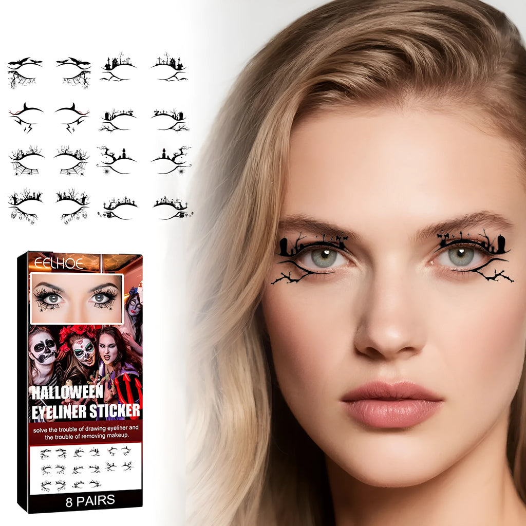 Bat spider decorative eyeliner stickers 8 pairs Halloween face makeup accessories
