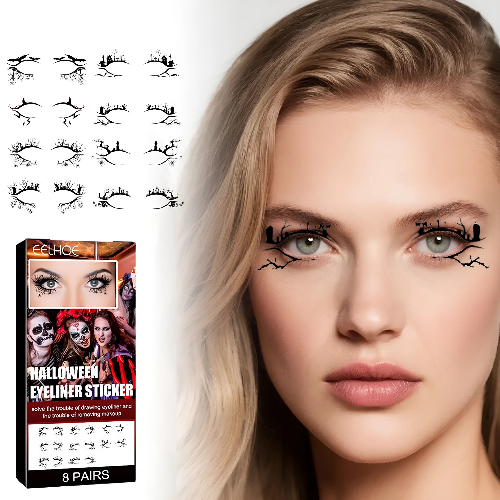 Bat spider decorative eyeliner stickers 8 pairs Halloween face makeup accessories