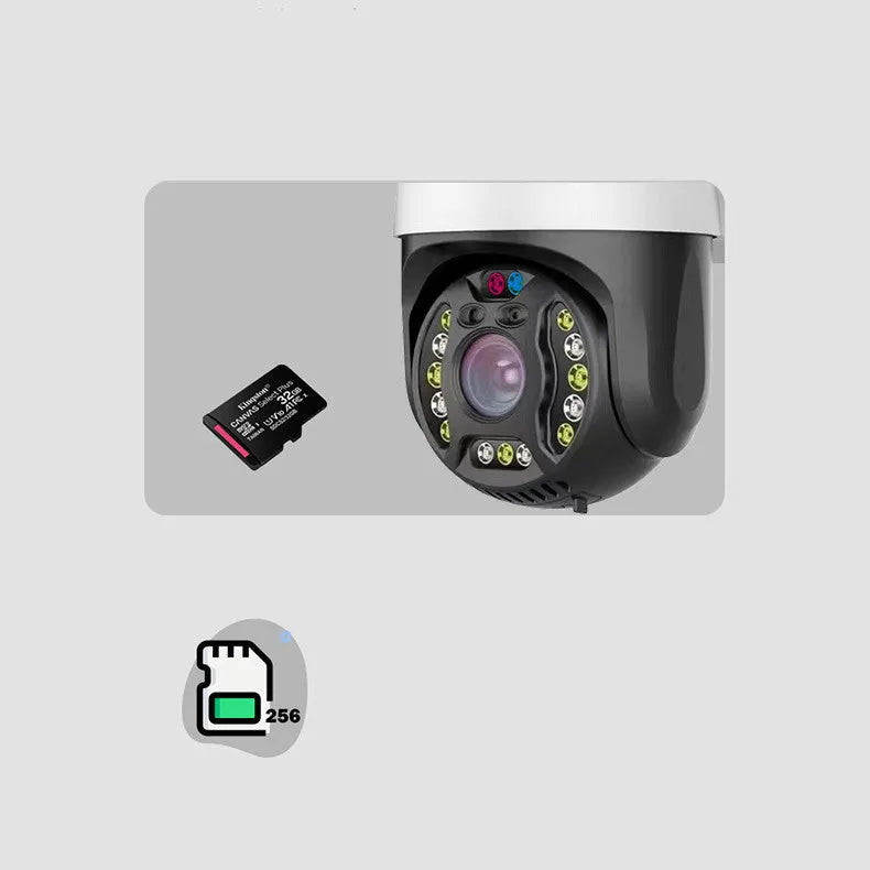 Outdoor dome surveillance camera with 360-degree rotation on a wall mount showing infrared LEDs for night vision