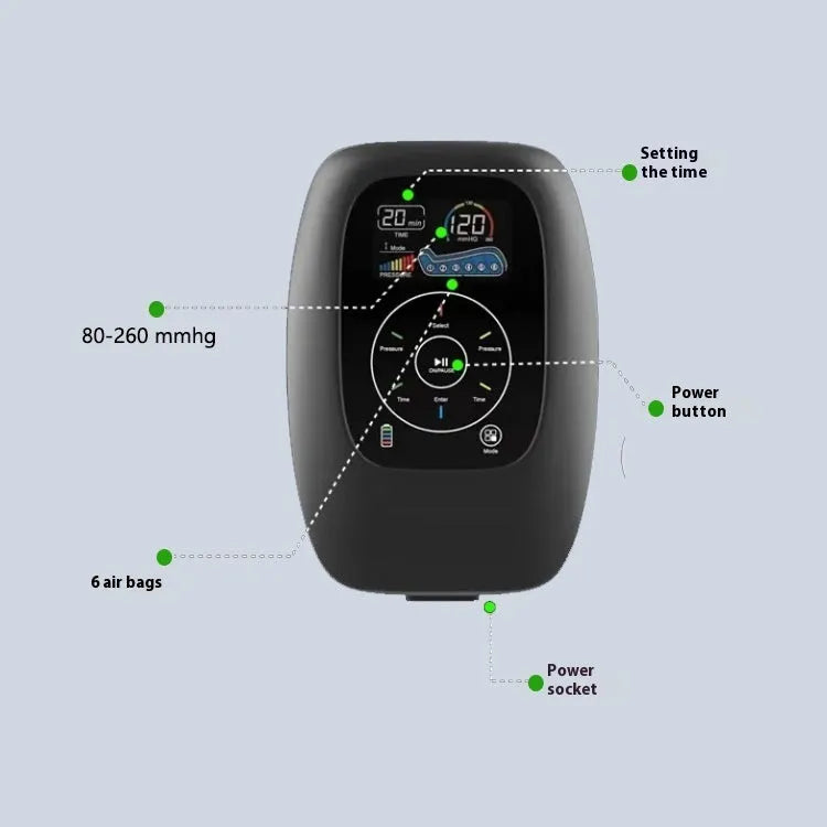 Air wave pressure massager for leg arm waist with handheld remote control battery powered