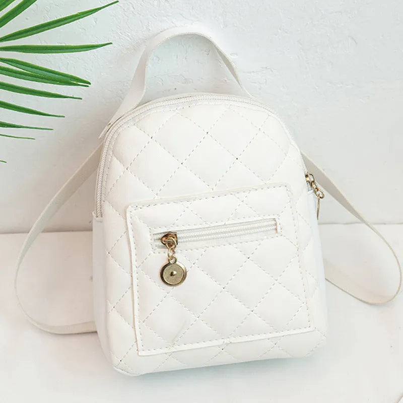 Korean style girls' hard square embroidered backpack with soft carry handle in white colour