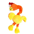 Screaming chicken sound dog toy in black, green, or orange with bite-resistant latex rubber construction