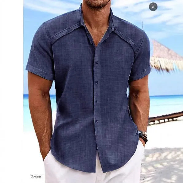 Hawaiian casual short sleeve solid colour shirt in cotton blend fabric showing colour options