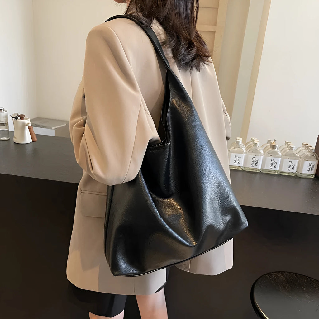 Women's soft PU single shoulder bucket bag in Coffee, Black, Brown, or Mud colour with phone pocket