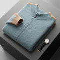 Men's half turtleneck zipper cardigan thickened wool blend loose fit sweater in dark blue