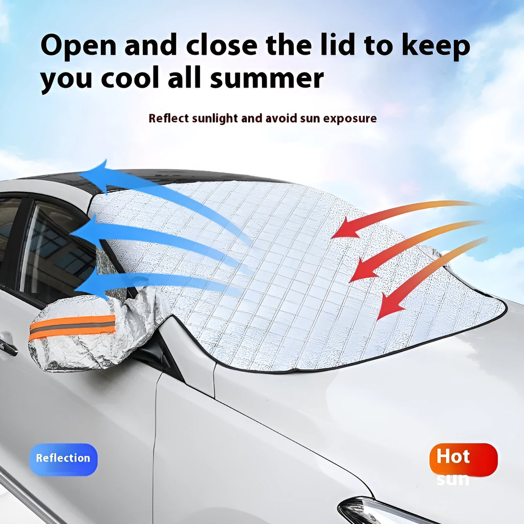 Aluminium foil winter car cover for SUV windshield with reflective stripes and magnets