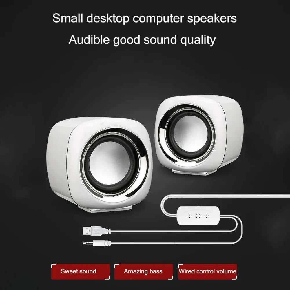 Laptop audio desktop mini speaker pair, ABS, black, 7.2cm cube with scroll wheel and 3.5mm wire