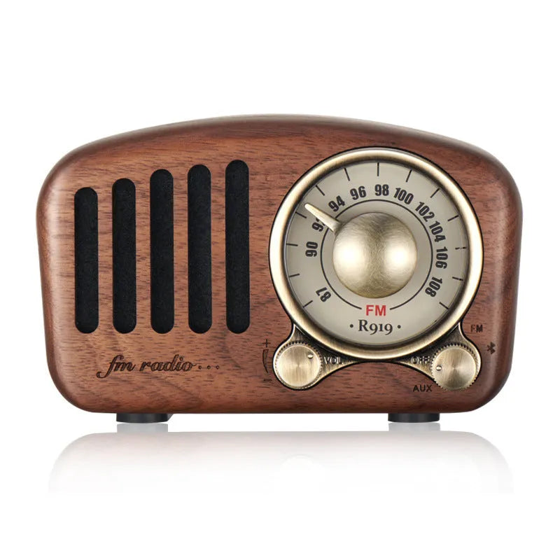 Compact retro wooden wireless Bluetooth speaker in cherry or walnut finish with SD card slot