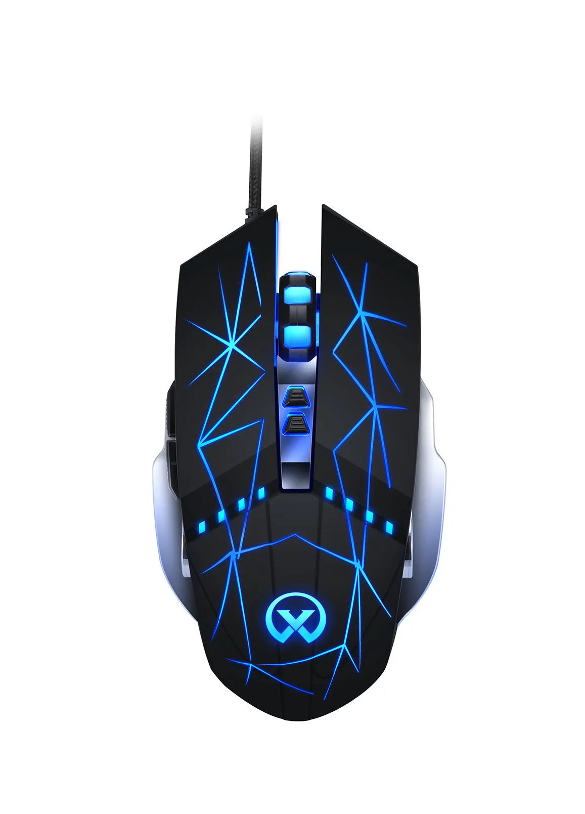 Silent USB optical gaming mouse with black rubber grip and touch roller on a desk