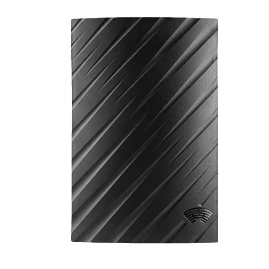 Black digital HD television antenna with mounting screws, expansion tubes, cable ties, and adhesive tape.