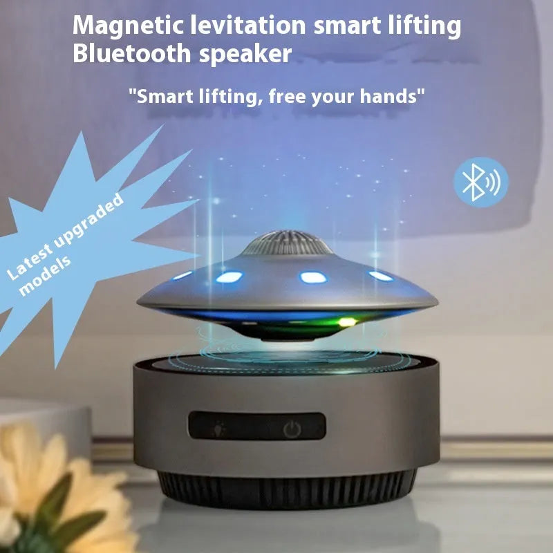 Automatic lifting magnetic levitation Bluetooth speaker with ABS housing showing floating speaker unit above base