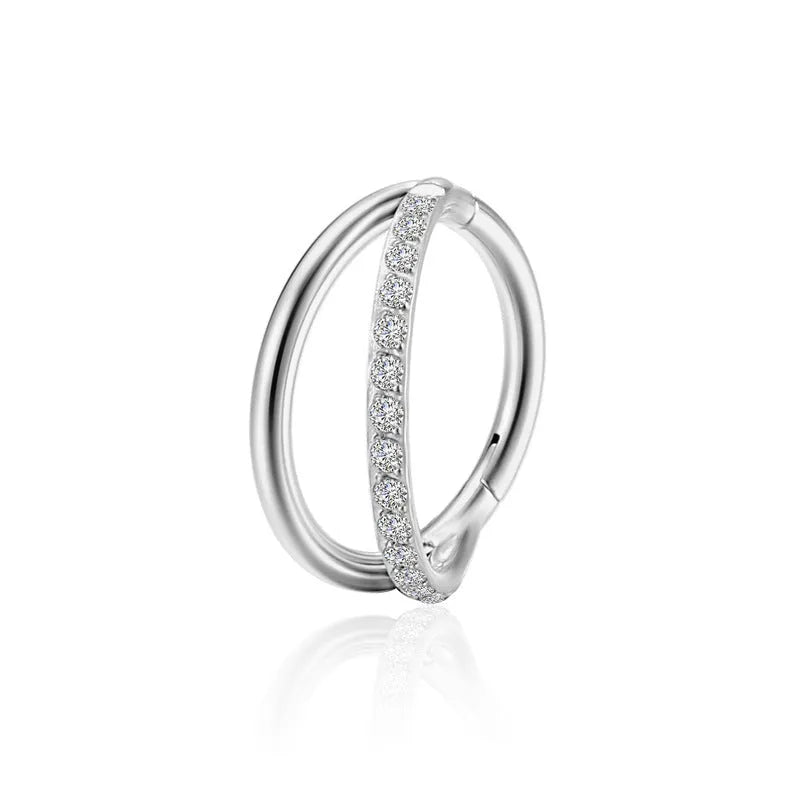 Titanium alloy fork nose ring with diamond-cut finish shown in silver colour.