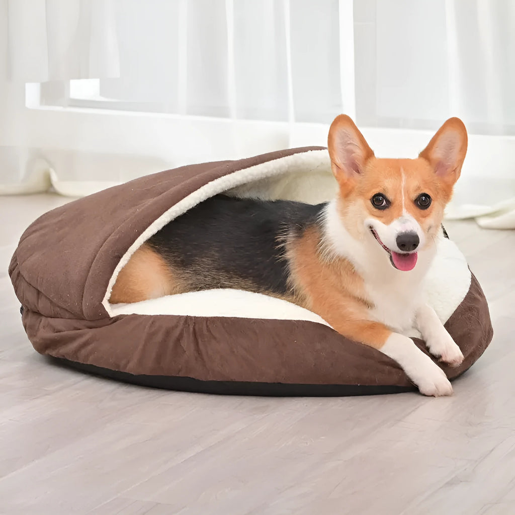 Brown and grey removable cloth dog kennel in two sizes for indoor pet bedding
